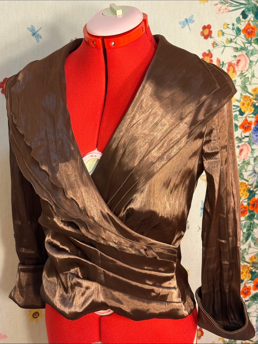 Vintage Jessica Howard - Classic Shimmery Brown Pleated-Waist Evening Blouse